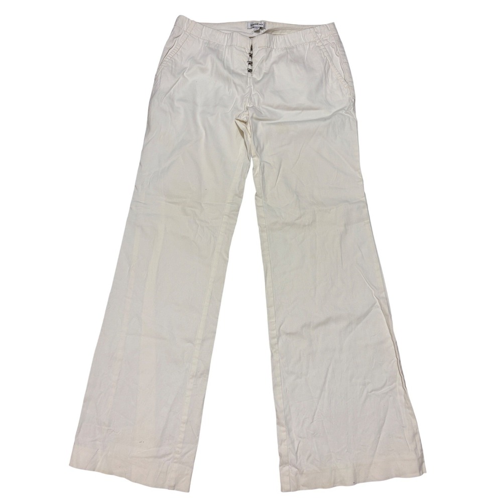 Vintage Y2K Bebe Womens Low Rise Wide Leg Hook & Eye Front Trousers Pants Size 6